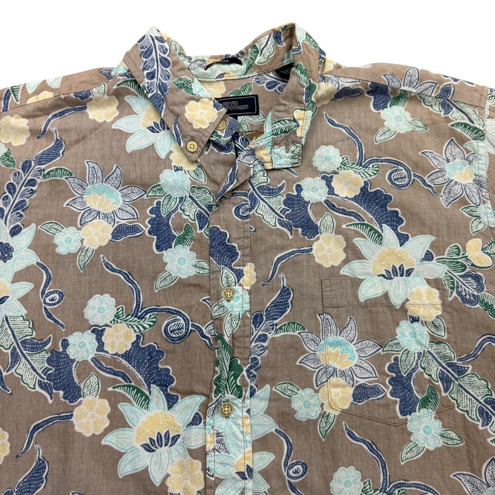 Reyn Spooner Shirt Mens XL Brown Floral Short Sleeve Button Up Cotton Hawaiian
